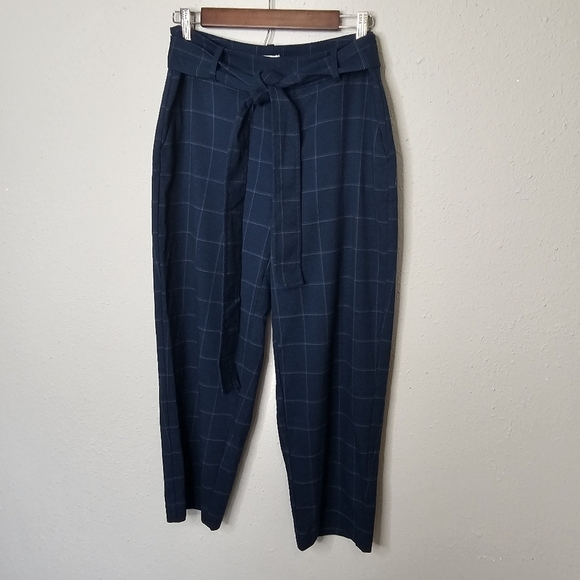 A New Day Womens Plaid Pants Size 6 Blue Plaid Stretch Soft Pockets Career Tie - Picture 1 of 8
